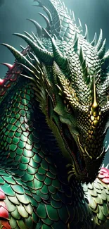 Majestic green dragon with detailed scales.