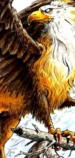 Majestic gryphon stretching wings in fantasy artwork.