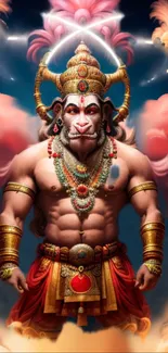 Vibrant artwork of Hanuman with intricate details and vivid colors.