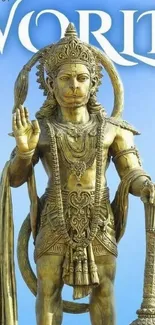 Golden Hanuman statue with blue sky background.