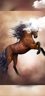 Majestic horse in clouds, artistic wallpaper design.