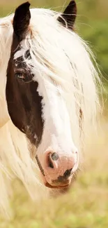 Majestic horse in nature with flowing mane, perfect for mobile wallpaper.