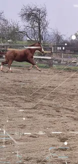 Galloping horse in open natural setting.