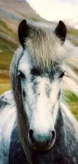 Majestic horse standing in lush green field, exuding natural beauty.