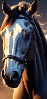 Majestic horse portrait mobile wallpaper with dynamic lighting.