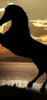 Silhouette of a horse against a sunset backdrop, perfect for mobile wallpaper.