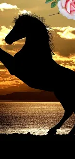 Majestic horse silhouette against a vibrant sunset, capturing nature's elegance.