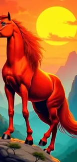 Majestic horse under a vibrant sunset.