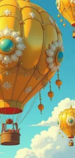 Ornate hot air balloons against a clear sky.