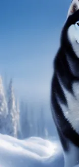 Majestic Siberian Husky in a snowy landscape, capturing winter's serene beauty.