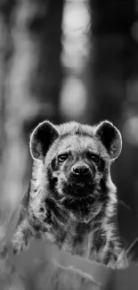 Black and white hyena in natural habitat wallpaper.