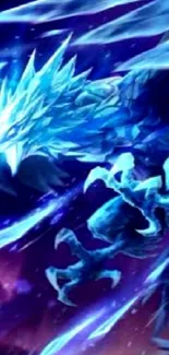 Majestic ice dragon in cosmic blue hues wallpaper.