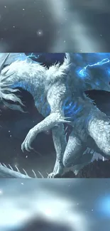 Majestic ice dragon with electric blue details.