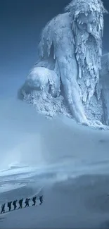 Majestic ice giant in a mythical frozen landscape.