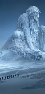 Colossal ice mountain sculpture in snowy landscape wallpaper.