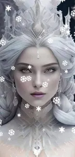 Fantasy ice queen portrait with intricate silver details.