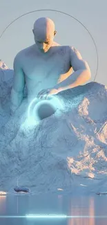 3D ice sculpture with a glowing element.