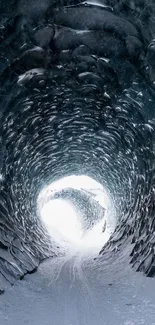 Majestic ice tunnel with blue tones.