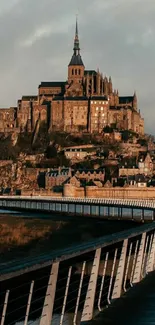 Majestic view of Mont Saint-Michel fortress from a distance.