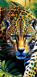 Vibrant leopard in a lush jungle setting.