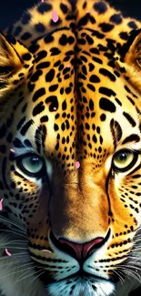 Vibrant leopard close-up on mobile wallpaper with detailed fur pattern.