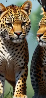 Two majestic leopards in their natural habitat, perfect for mobile wallpaper.