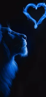 Lion silhouette with glowing blue heart.