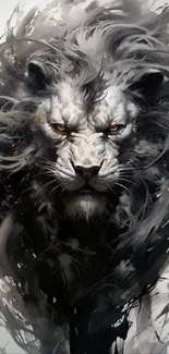 Majestic lion digital artwork with flowing mane and intense gaze.