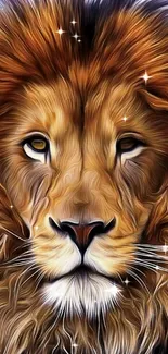 Artistic rendering of a lion's face with a golden mane.