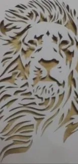 Intricate lion cutout art design in light brown hues as a mobile wallpaper.