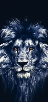 Artistic digital illustration of a lion in dark blue and contrasting colors.