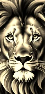 Majestic black and white lion illustration wallpaper.