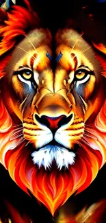 Majestic lion with vibrant orange mane artwork.