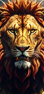 Majestic lion in vivid, colorful digital art style mobile wallpaper.