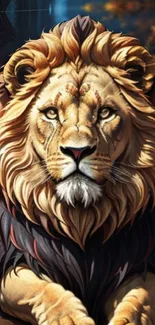 Majestic lion artwork on a mobile wallpaper.