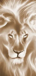 Majestic lion with glowing mane in sepia tones.