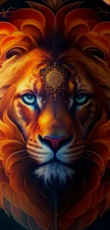 Intricate and vibrant lion artwork in orange hues with a majestic design.