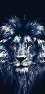 Majestic lion illustration with vibrant eyes on a dark background.