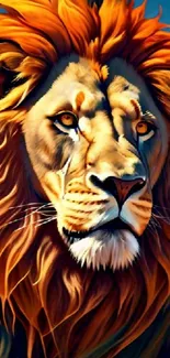 Majestic artistic lion wallpaper with vibrant orange mane.