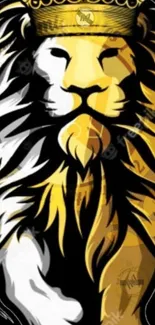 Black and gold lion with crown on a dark background.