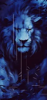 Majestic blue lion digital artwork with abstract elements.