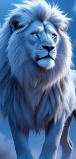 Majestic blue-toned lion digital artwork.