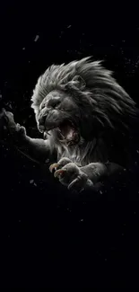 Majestic roaring lion on dark background wallpaper.