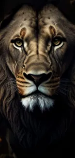 Majestic lion portrait with dark background, perfect smartphone wallpaper.