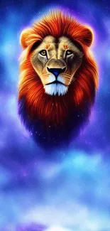 Majestic digital art lion on cosmic background.