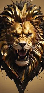 Digital artwork of a fierce roaring lion with a golden mane.