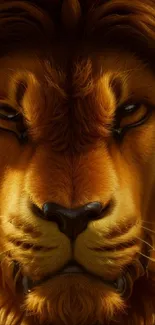 Majestic lion face mobile wallpaper featuring golden brown hues.