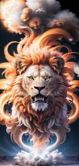 Fantasy lion emerges from swirling clouds in artistic mobile wallpaper.