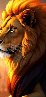 Majestic lion in stunning fantasy art with vivid orange hues and elegant design.