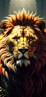 Majestic lion fantasy art wallpaper with vibrant colors and intricate details.